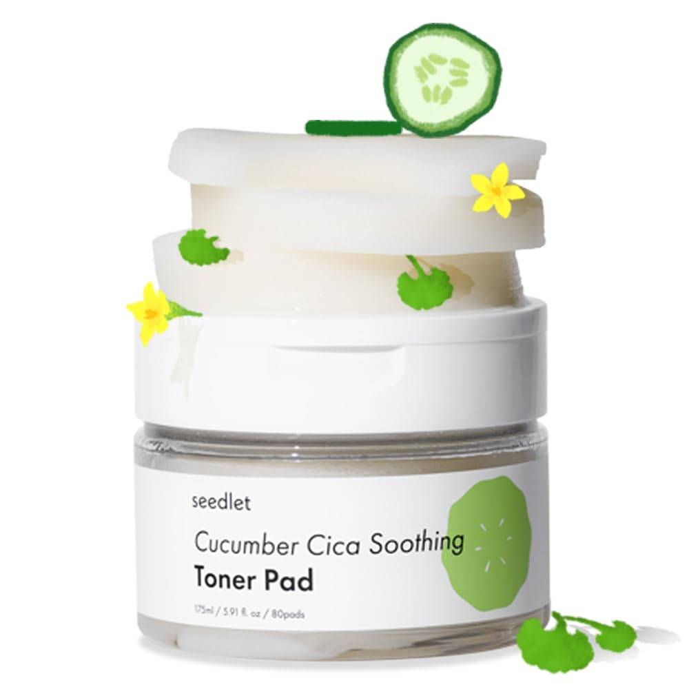 seedlet Cucumber Cica Toner Pads CICA Highly Sensitive Korean Partial Skincare Cica Toner [Seedlet Official] + (80 sheets) Wipe-Off Lotion,