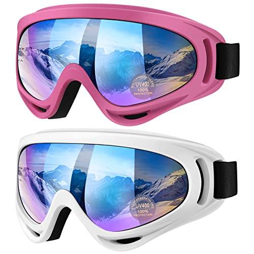 Vatefery Skidglasögon – anti-bländning, anti-dimma snowboard- och skidglasögon 2-pack för män, kvinnor, barn och ungdomar
