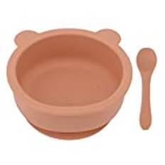 Baby Bowl Sked Set, Silikon Baby Skål Sked Set med Botten Sug Cup Ergonomiskt Pitdler Skål Skålar för Hem Baby Barnbarnsrätter (Brun)