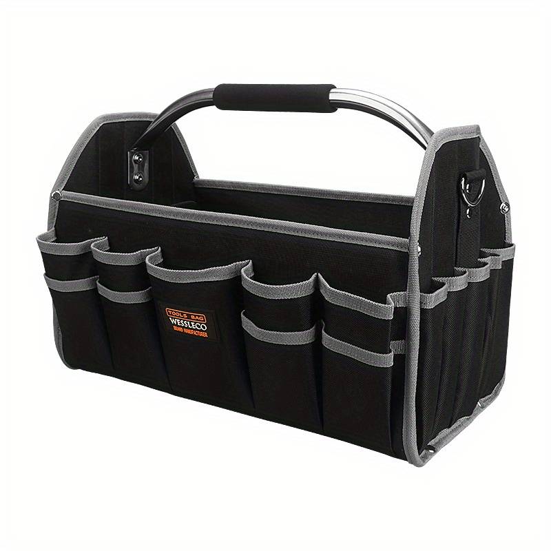 TEMU 1pc Heavy Duty Tool Bag For Electricians , Open Top Softsided 16 Inch Foldable Storage Tool Organizer