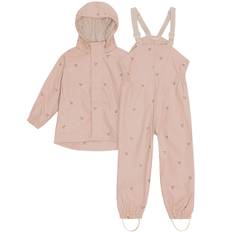 Konges Sløjd Regntøj m. Seler/Fleece - PU - Rainy Palme - Cherry - Konges Sløjd - 74 - Regntøj