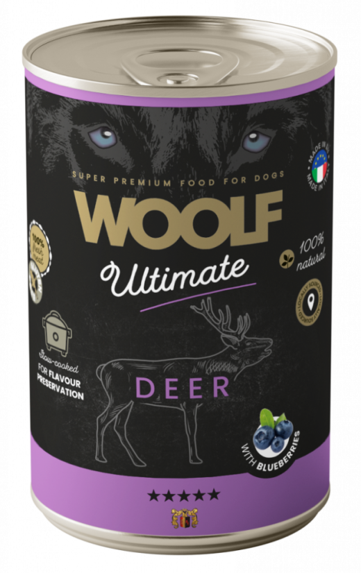 Woolf Snacks Deer and Blueberry Våtfoder för Hund - 6 x 400 g