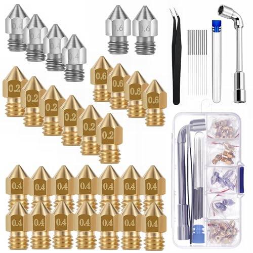 30 stycken munstycken 0,4 mm 0,2 mm 0,6 mm, 3D-skrivare mässing rostfritt stål hotend-munstycken med för Creality Ender 3 V2/Ender 3/Ender 3 Pro/Ender 3 Max/Ender 5 Pro/Ender 3 S1/Ender 3 Neo/CR
