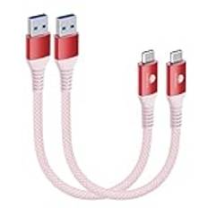 CONMDEX USB C-kabel kort 20 cm/0,2 m 2 stycken 10 Gbps USB3.1 Gen2 datakabel typ C Android Auto QC3.0 3.1 A USB A till C snabbladdare för Samsung Note20 Galaxy S23/S22 Z Flip 5 Tab S9 Pixel 8 Pro röd