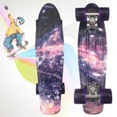 Skateboard mini cruiser board 22 tum x 6 tum retro longboard skate l&#xE5;ngt kort grafik galax lila