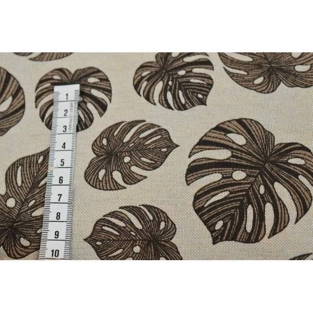 Halv panama, Hørfarvet boligtextil m/Brune blade