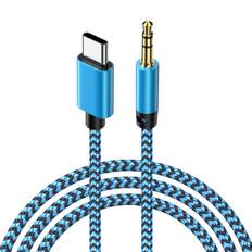 USB C to Conversion Audio Cable Earphone Jack AUX Cable FodLop Stereo Mini Plug Audio Cable Compatible with 1M 3.5mm [Built-in DAC/Hi-Fi 3.5mm blå