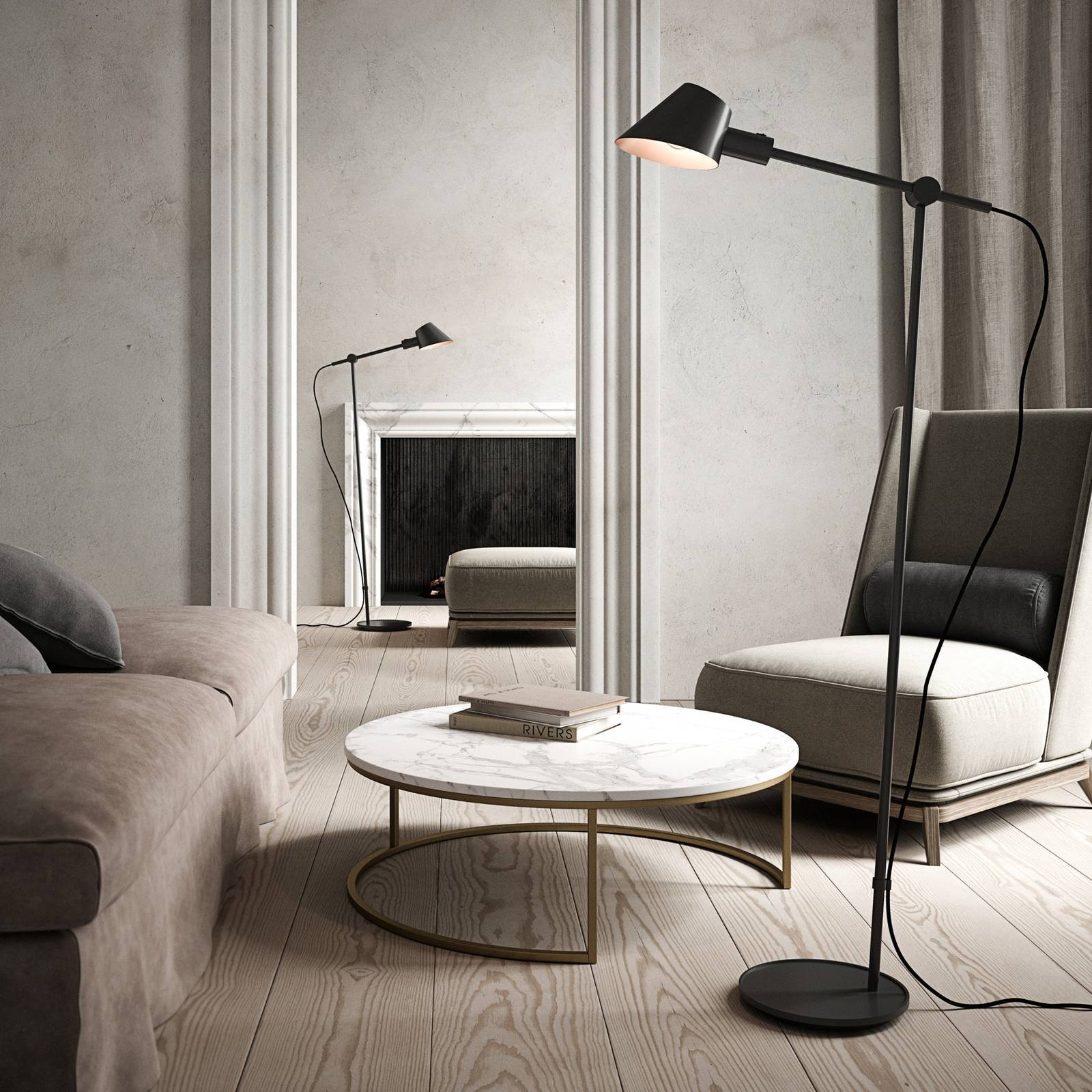 DFTP by Nordlux LED golvlampa Stay, Svart, Vardagsrum / matsal, Aluminium / grå / zink, Skandinavisk, LED-golvlampa