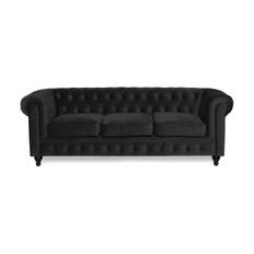 Chesterfield Lyx 3-sædet Fløjlssofa – Dyb sofa - Sort Velour sofaer