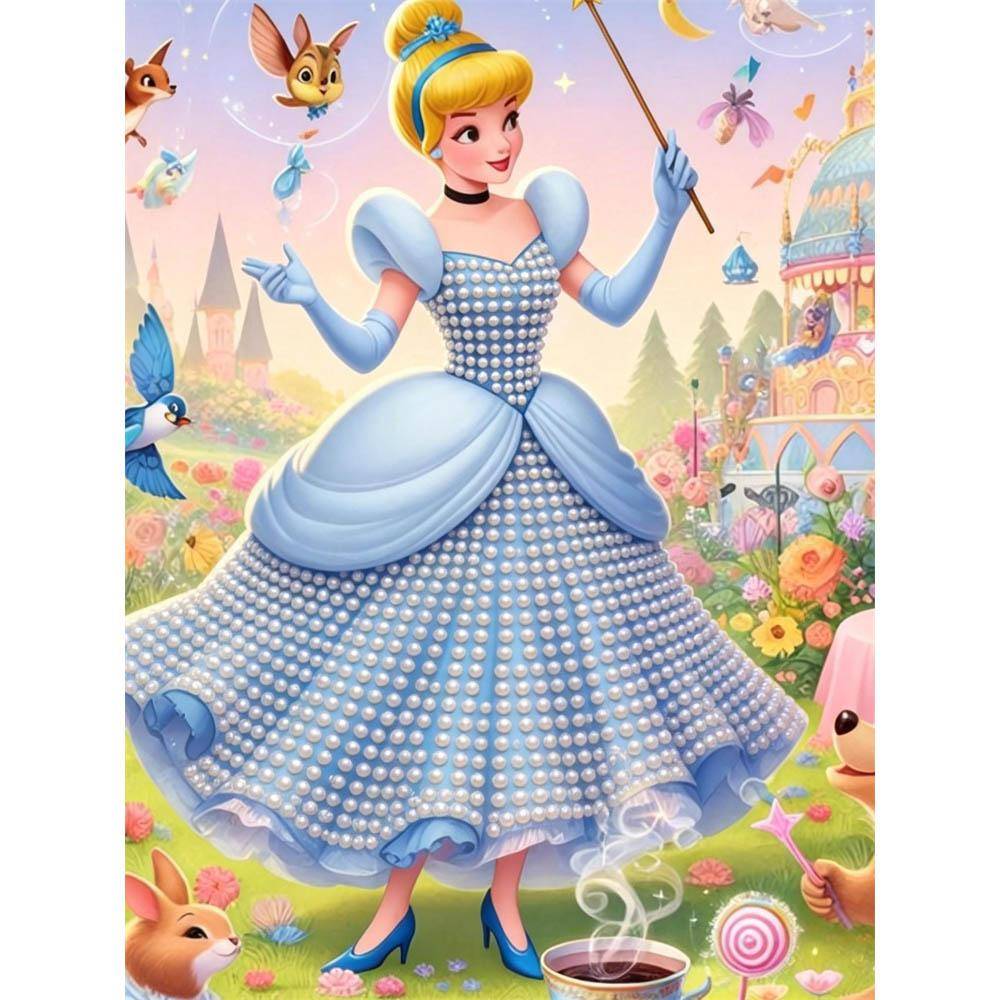 Disney Pearl Painting Cinderella Enchanted Garden Creative Art 5D Pearl Embroidery Cross Stitch Kit Handmade DIY Home and Room Decor Gift 35x45cm