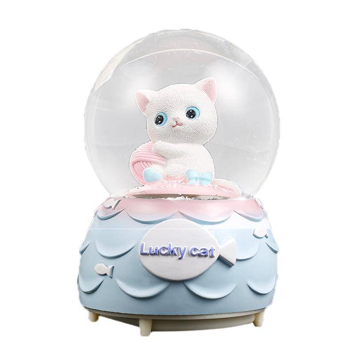 Snöglob Harts Katt Kristall Snöboll Heminredning Dekoration med Batteridriven Glittrande