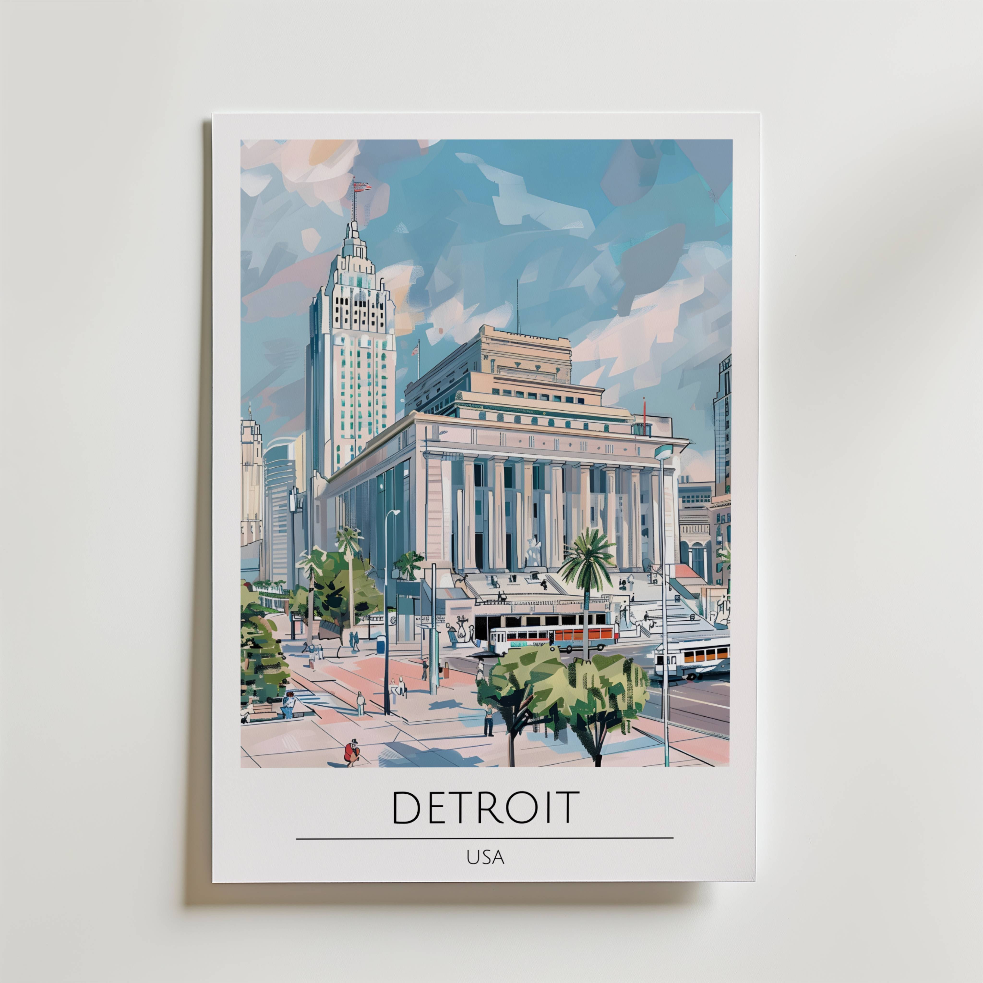 Detroit City Landmark Poster - Fine Art Poster 40x50 cm
