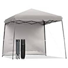 GOPLUS 3 m x 3 m vikbar paviljong, höjdjusterbar popup-paviljong med avtagbar sidovägg för solskydd, festtält med markspett, vindsegel och bärväska med hjul för trädgård (grå)