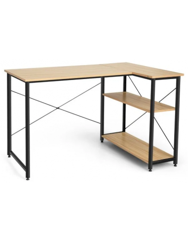 Hjørneskrivebord i metal og møbelplade 120 x 88 cm - Sort/Natur