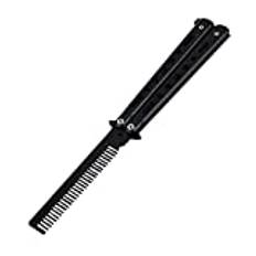 DieffematicSZ Comb Foldable Comb Stainless Steel Practice Training Butterfly Knife Comb Beard Moustache Brushe Salon Hairdressing Styling Tool (Color : Black)