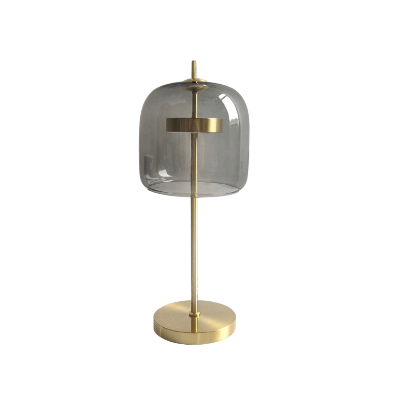 ChicNordik – Lyxig Glaskamp med Gyllene Bas - Grå / 24 cm diameter / Varm vit