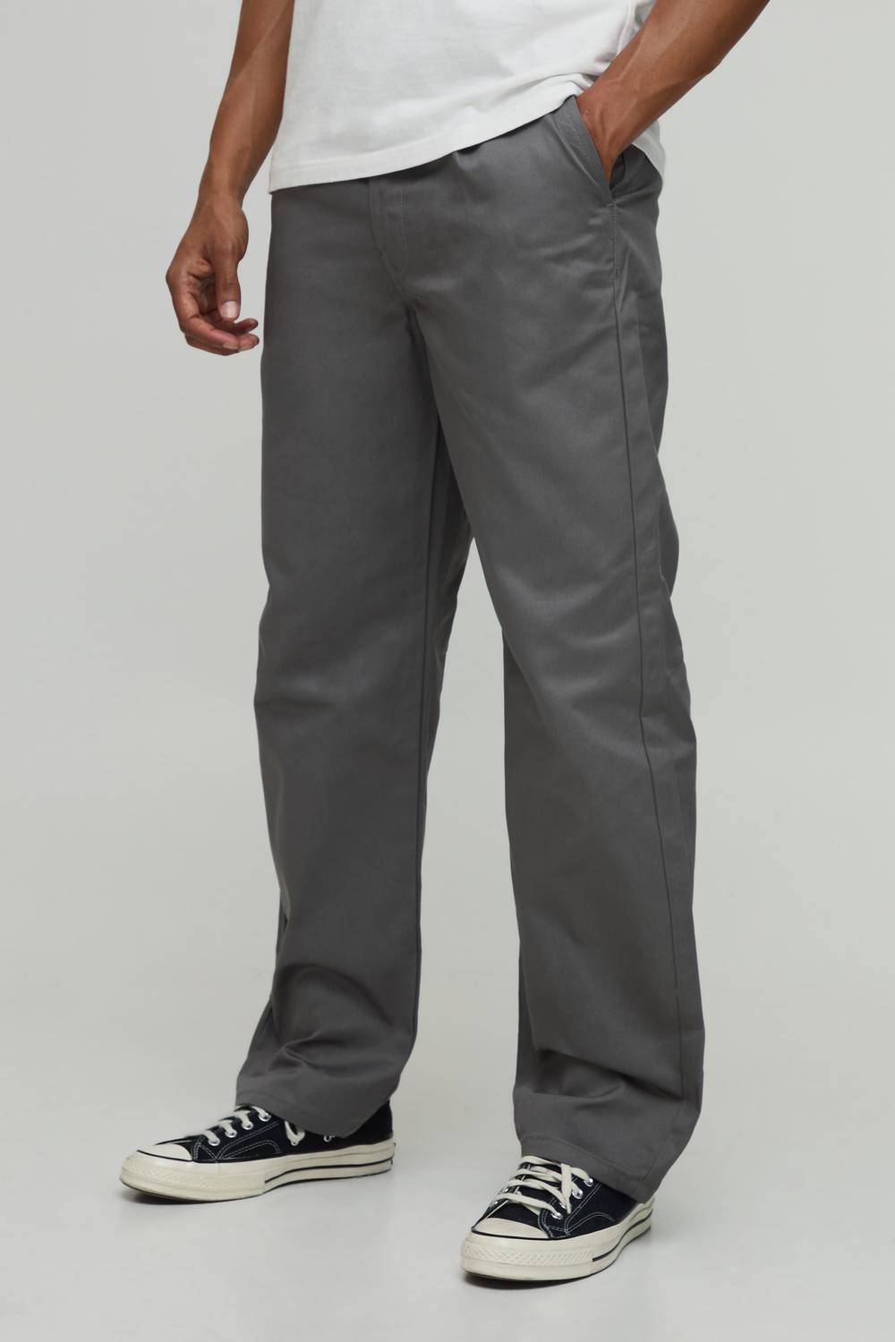 Relaxed Fit Pleat Front Chino Trouser | Charcoal | Size 48