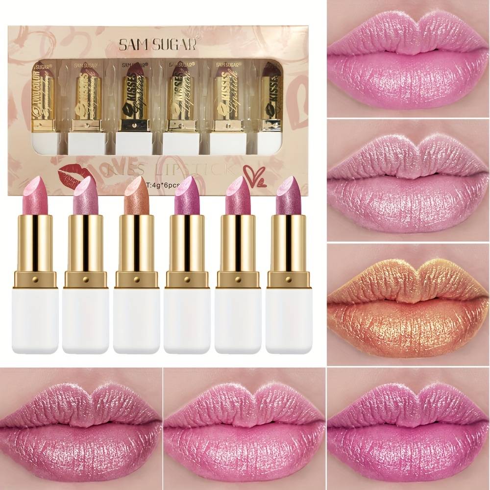 TEMU 6 Coral Lipsticks - Pearlescent Lip Gloss With A Effect, Waterproof And Long-lasting Without Stickiness, Easy To Apply In Beige Tone, Moisturizing For A Glossy Makeup End