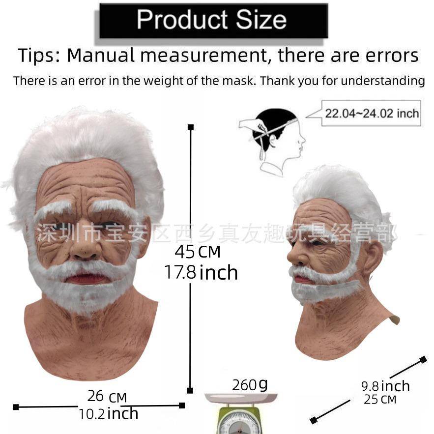 Gammal mans huvudmask, gammal kvinnas ansiktsmask, peruk, äldremask, Halloween realistisk latexmask cm