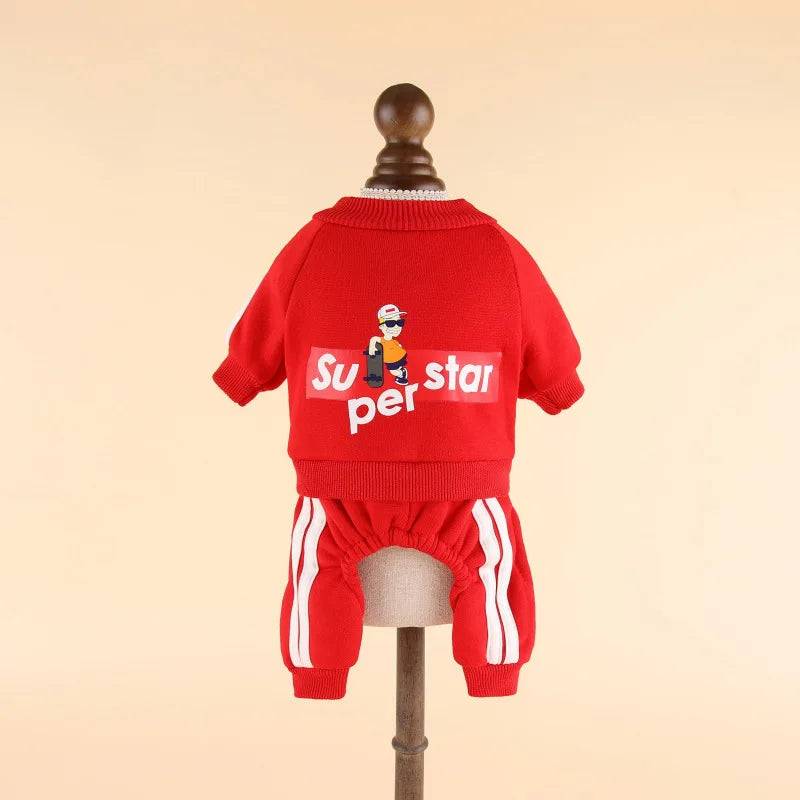 Fleece Hoodie Jumpsuit for Dogs & Cats - Red / XXL (XXL)