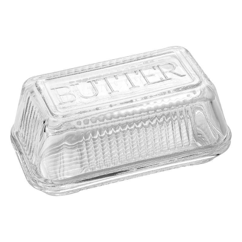 Klar Glas Smörbytta med Lock för Kylskåpsförvaring, Ostservering, Sött Upplägg och Frukostbruk, 6,61 x 4,02 x 2,83 tum white