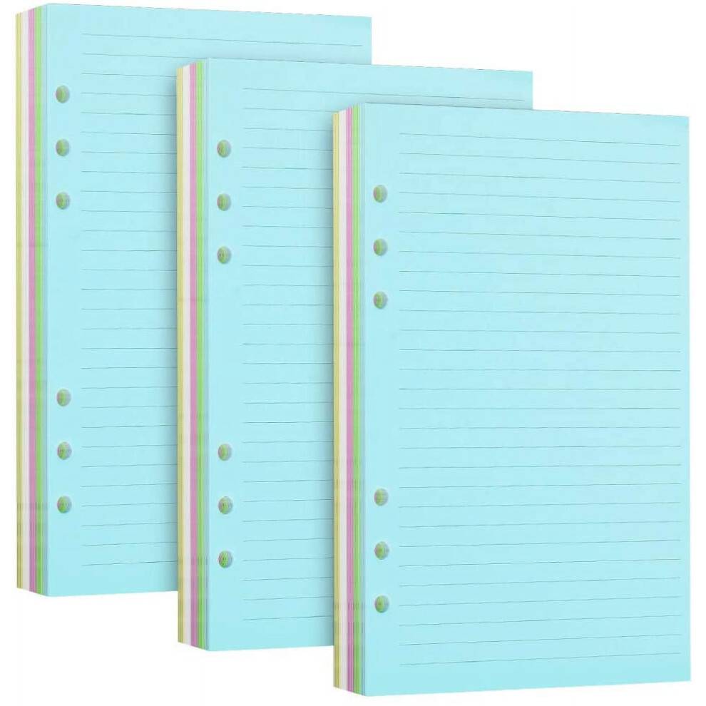 3-pak A6 linjeret refillpapir, 120gsm, til A6 notesbog med 6 ringbind – kompatibel med Moleskine, Leuchtturm1917