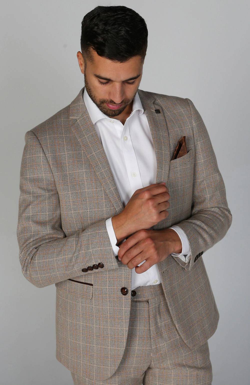 Paul Andrew Men Holland - Tweed Check Blazer in Beige | Size: 36R