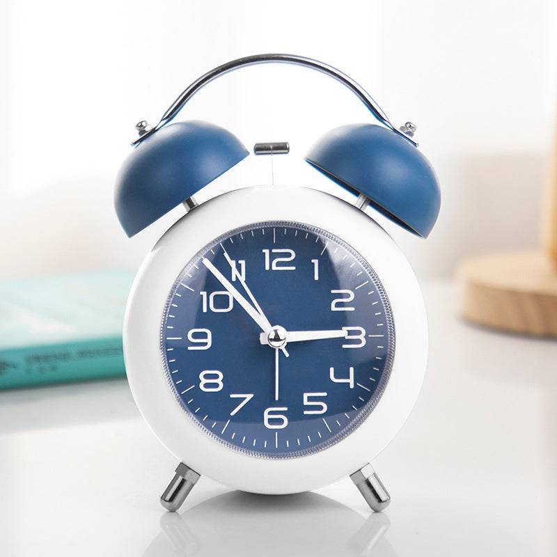 Strong Wake-up Alarm Clock Minimalist Creative Metal Night Light Bedroom - Blue / 4 Inch