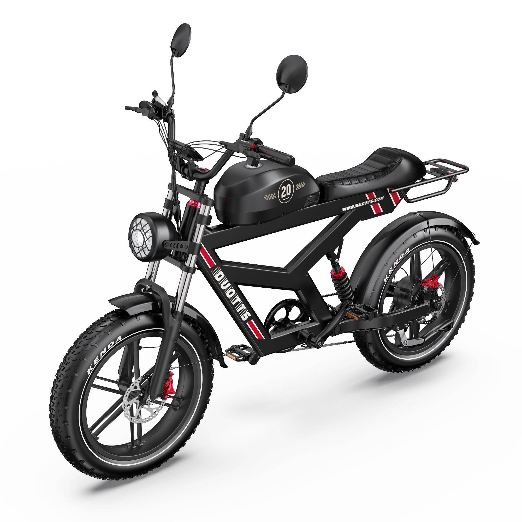 DUOTTS F20 20-tums retro fatbike elcykel för alla terränger, 52V 27Ah, maximal räckvidd upp till 130 km, maximal lastkapacitet 150 kg, svart. svart