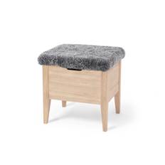 Klinte Bänk 45 | Vitoljad ek | Fårskinn - Grå, Vitpigmenterad (45 cm)
