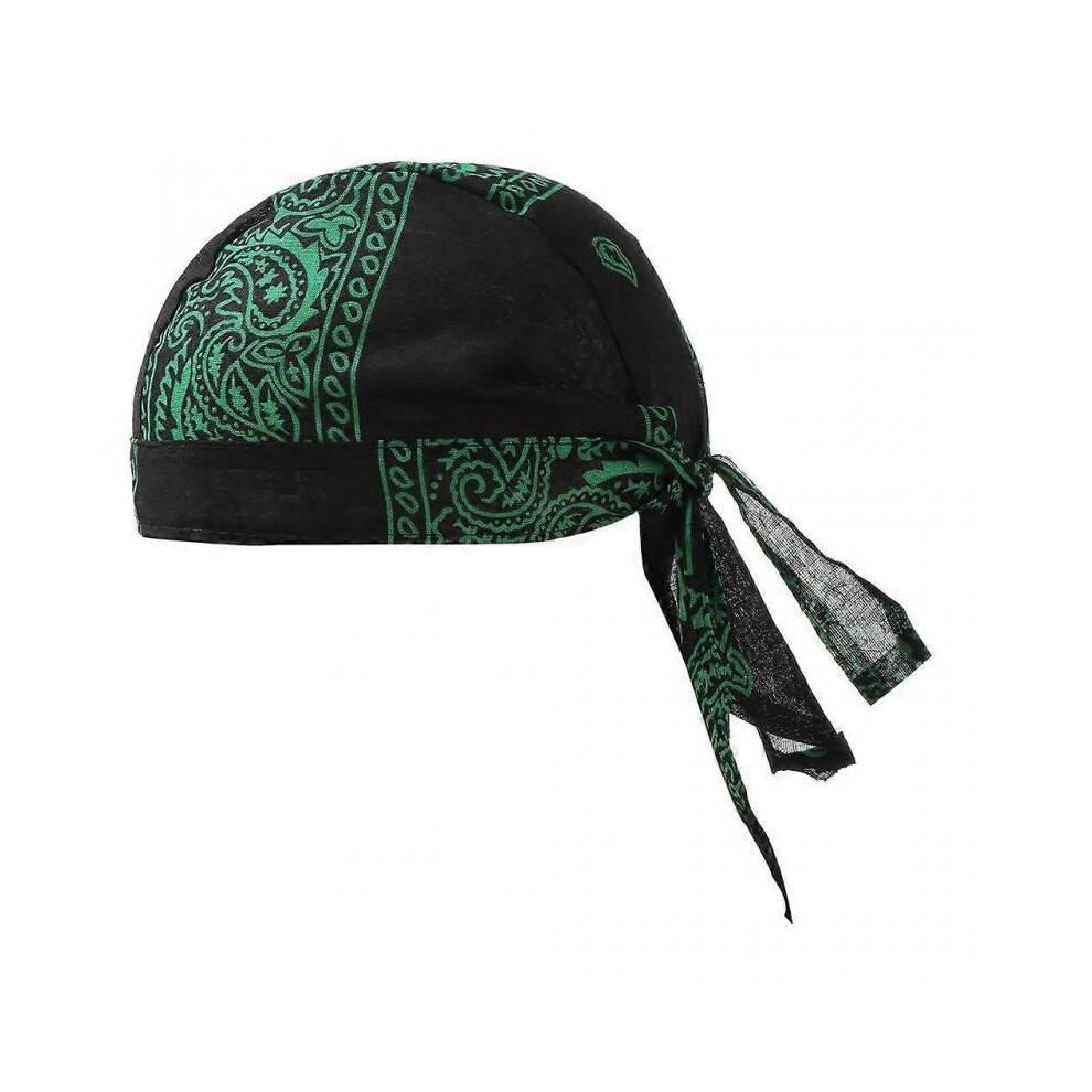 (Green and Black) Motorcycle Wrap Biker Du Do Black Bandana Paisley Doo Rag Head Skull Cap Durag