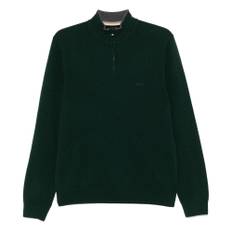 Hugo Boss, Strik, Herre, Grøn, 3XL, Uld, Uld Half-Zip Strikvarer