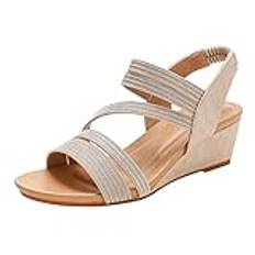 Sandaler med kilklack dam, eleganta sandaletter, lätta strandsandaler, sommar, kilsandaler, kvinnor, romerska sandaler, fritidssandaler, kvinnor, sommarskor, kilsandaletter, damsandaler, Guld, 39 EU