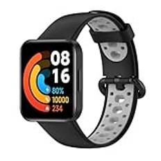 BYISYUE Andningsbart sportsilikonband för Xiaomi Redmi Watch Lite 2, ersättningsarmband för Xiaomi Redmi Watch 2 Lite/Mi Watch 2 Lite, Svart/grå