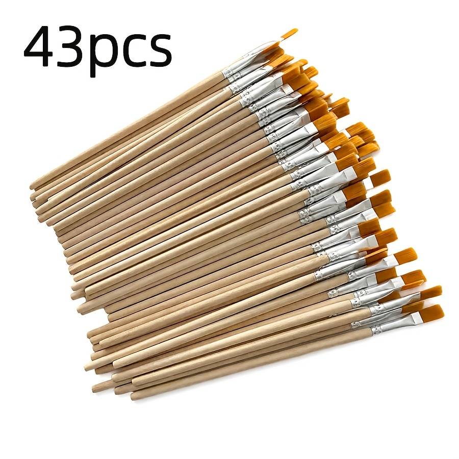 43pcs Flat Paint Brushes, Wooden Handle Nylon Hair Art Brushes Set, Disposable Paint Brushes For Acrylic Watercolor Oil Painting, Craft Diy, Wall Painting, Classroom Art Supplies
