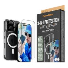 iPhone 16 Pro PanzerGlass 3-i-1 Bundle m. EasyAligner - Skærmbeskyttelse (UWF) / Bagsidecover / Kamerabeskyttelse - Gennemsigtig / Sort