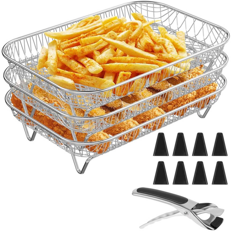 Airfryer-rist, firkantet til ovn, 3-lags stabelbar dehydrator-rist