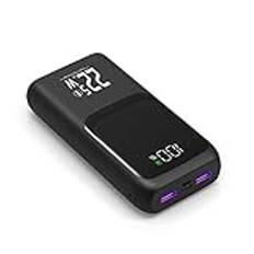 Bärbar Laddare 10000mAh-20000mAh, 22,5W PD & QC 4.0 Power Bank Snabbladdning, 3 Utgångar 2 Ingångar Externt Batteripaket Kompatibel med iPhone Samsung och Surfplattor (Black, 20000mAh)