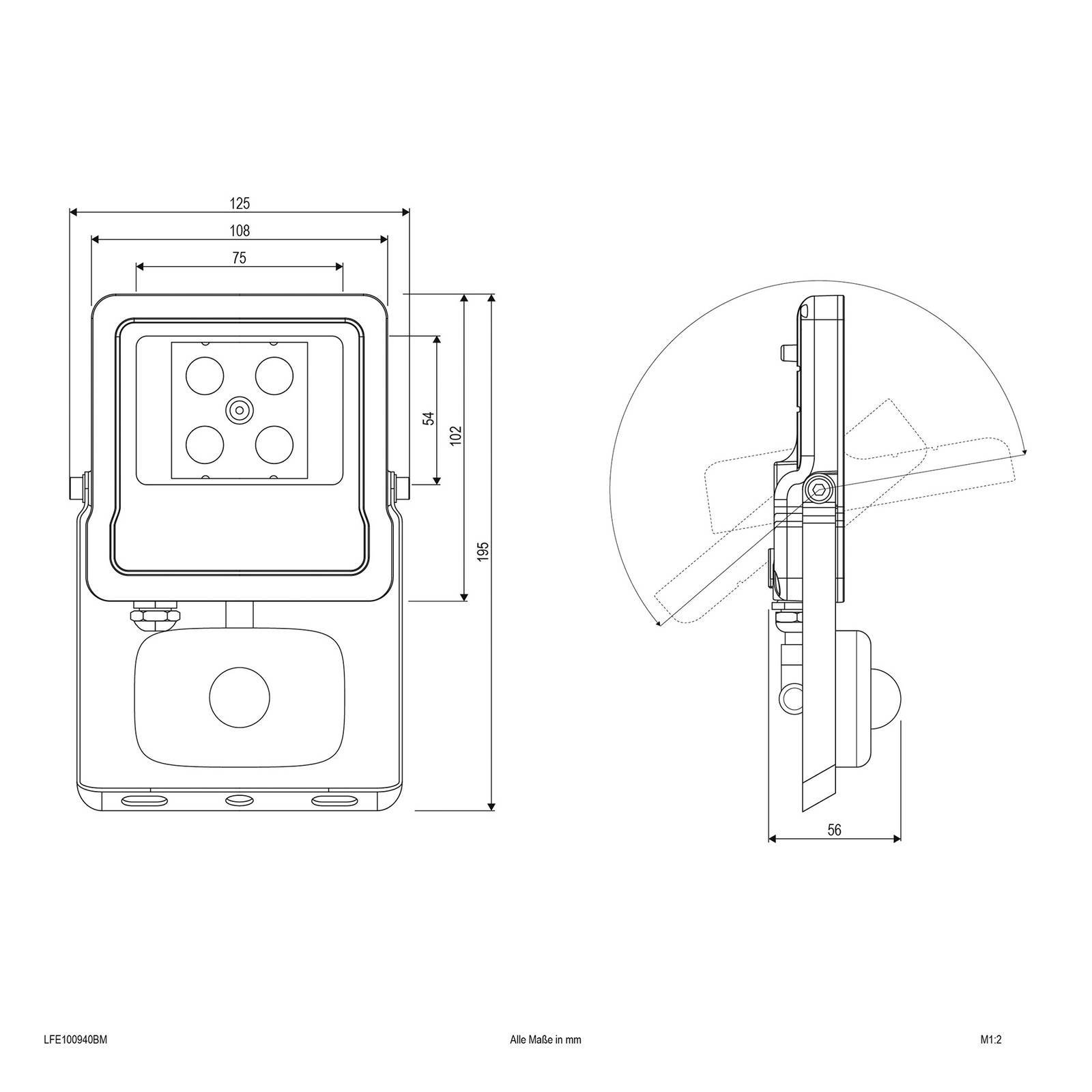 EVN Panthera utomhus spot sensor IP44 10 W 4000K, Svart, Aluminium / grå / zink