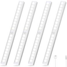 Czemo LED-garderob, 4 st skåplampa med rörelsesensor, trådlös USB-uppladdningsbar garderob, LED-köksbelysning under bänkskivan, lampor för trappor, vit