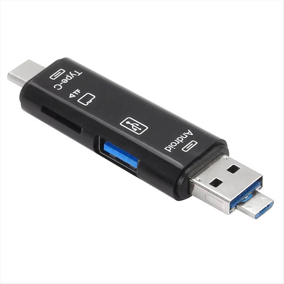 Multifunktionel USB 3.0 Type C USB Micro-USB SD TF Hukommelseskortlæser til Android Computer Dock OTG Type C Adapter Sort