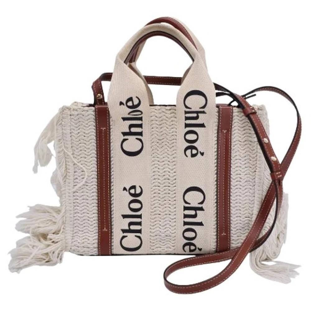 Chloé Pre-owned - Pre-owned Small Woody Knit Fringe Tote Bag Vintage - Dam - ONE Size - Bomull