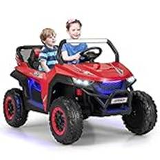 GOPLUS Elbil för barn, 12 V, 2-sitsig barnbil med fjärrkontroll på 2,4 GHz, strålkastare, musik, coola ljuseffekter och förvaringsväska, med långsam start, för 3–8 år (röd)