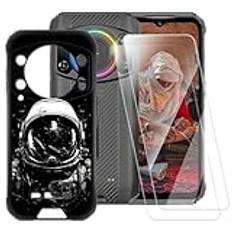 ESACMOT astronautmönster fodral kompatibelt med Ulefone Armor 21 + [2-pack] skärmskydd härdat glas, stöttåligt fodral för Ulefone Armor 21 (6,5 tum)