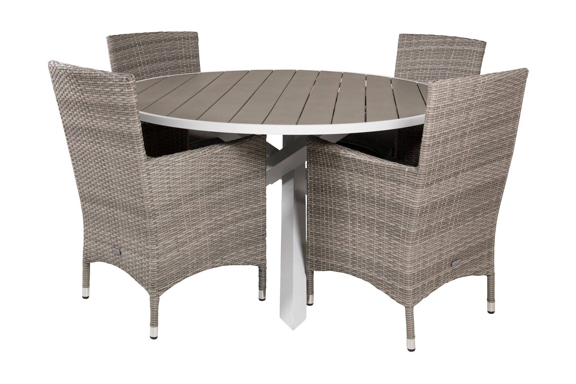 Venture Home Parma Matgrupp Utomhus Rund Ø140cm + 4 Malin Karmstolar - Natur/Svart utomhus Vit,Grå
