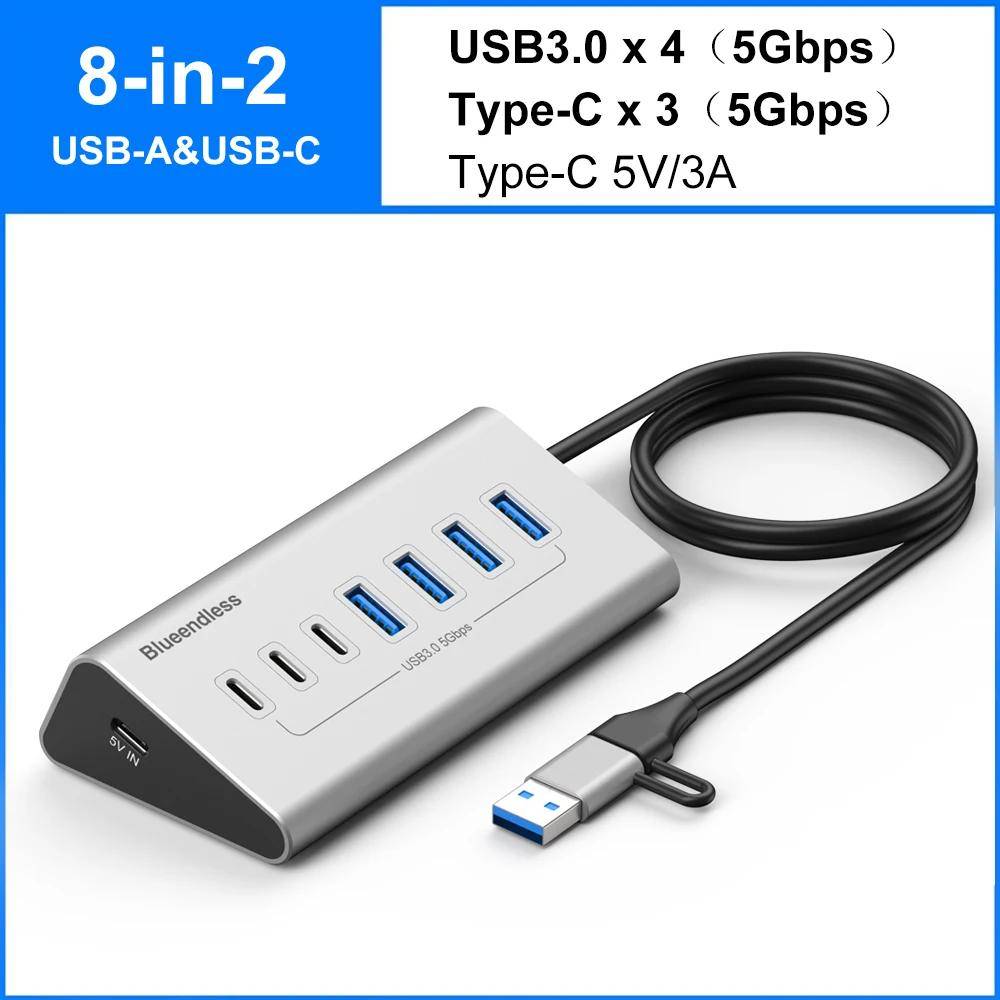 10 Gbps USB 3.2 Dockningsstation Hub Typ C Splitter Dataöverföringsadapter med Kortläsare Multi 7/8 Portar Switch För PC Laptop robin ägg blå färg