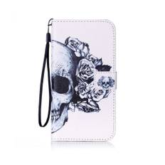 Holberg læder-etui med holder til iPhone 7 Plus / 8 Plus - Kranie og rose