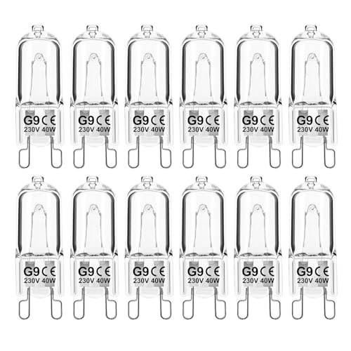 Jaenmsa G9 Halogen Leuchtmittel 12 Stück, G9 40W 230V Dimmbar Halogenlampen, Nicht Flimmern Kapsel Glühbirnen, Warmweiß Lampen 2700K für Backofenlampe, Deckenleuchten, Leuchter