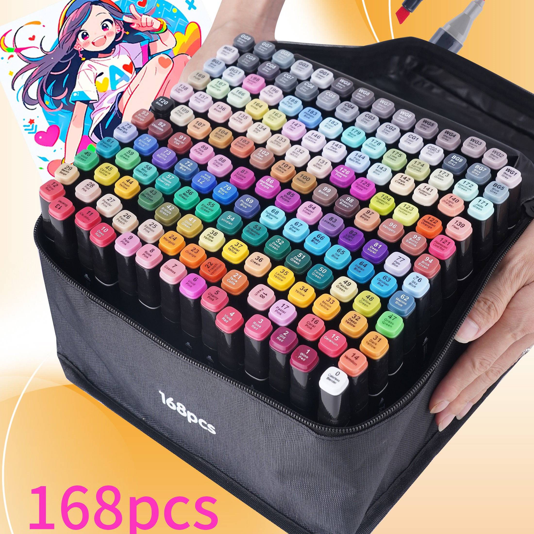 12/24/30/40/60/80/100/120/168pcs Art Marker Set, Watercolor Brush Pens For Students, Dual Tip Oil-Based Markers For Art Students