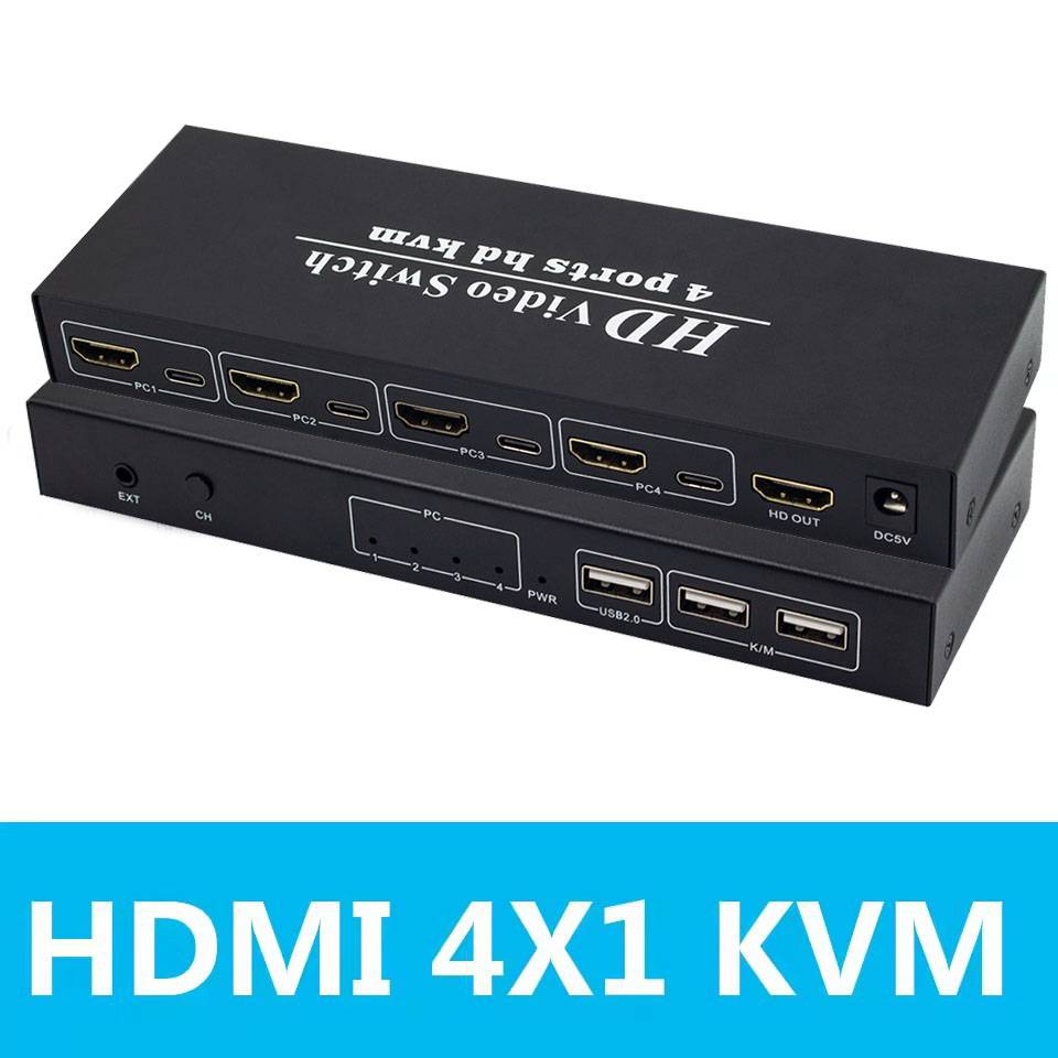 4K Switch KVM HDMI 4 Input 1 Output Switcher 3-port USB HDMI KVM Switch 4X1 4kX2K/30HZ HDCP1.2 for PC laptop windows&macs
